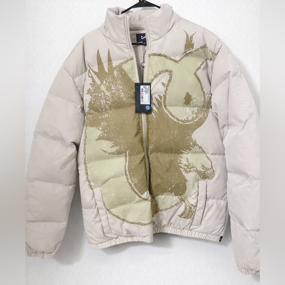 Cookies Men’s Puffer Jacket with Graphic Ram Print - Cream, Size L - Brand New